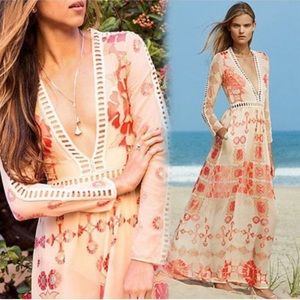 For Love and Lemons Silk Blend Barcelona Maxi Dress